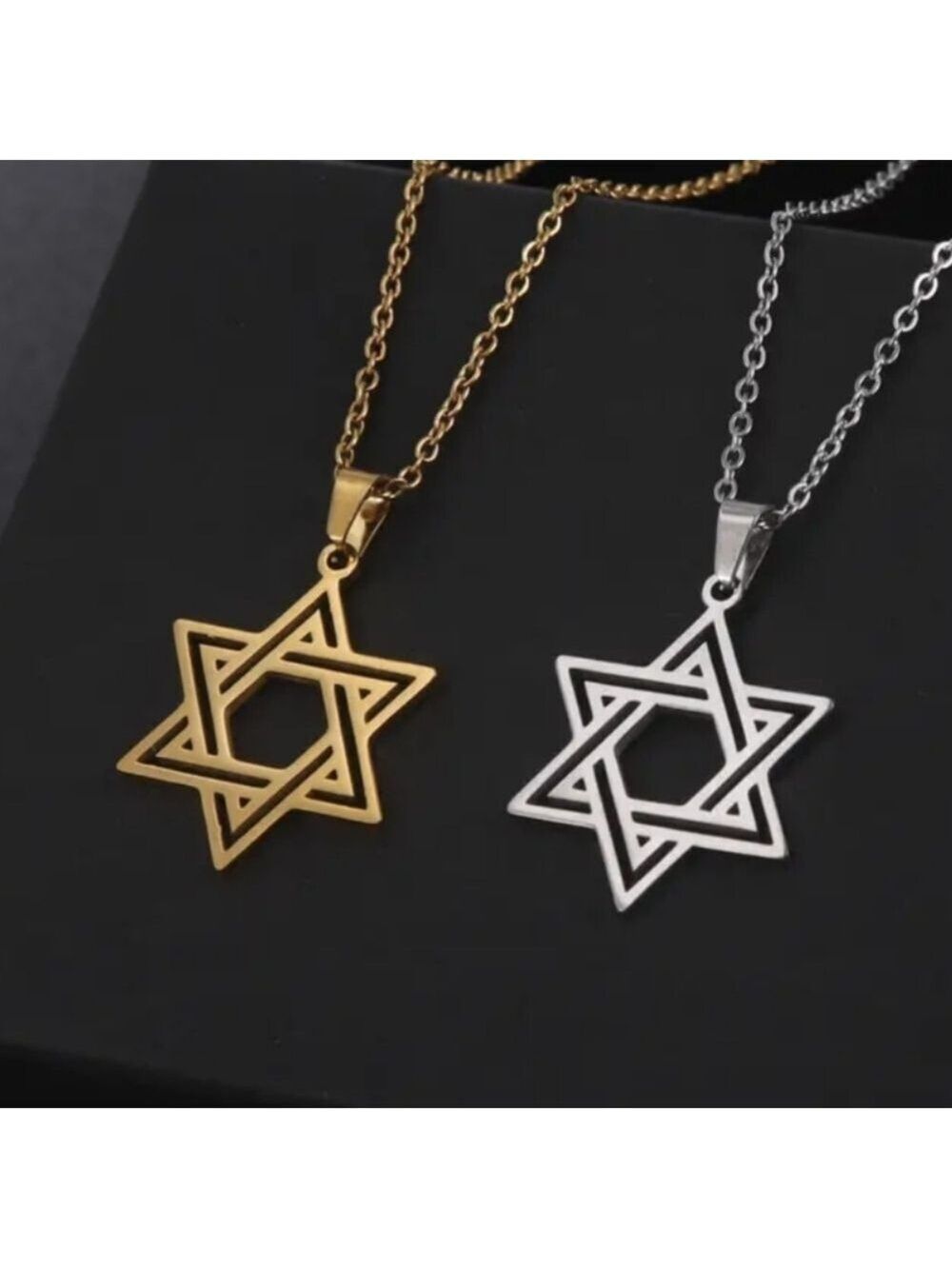 Necklace--Star Of David Hollow Hexagram, gold & silvery